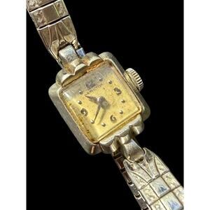 Vintage Hamilton Women's Square Gold Tone Manual Wind Watch Speidel Band